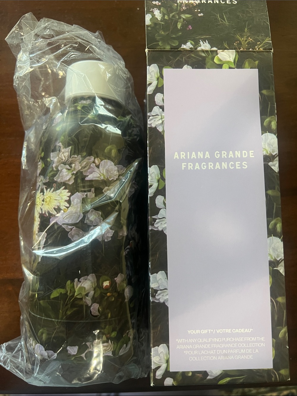 Ariana Grande Black Floral Stainless Water Bottle with White Cap